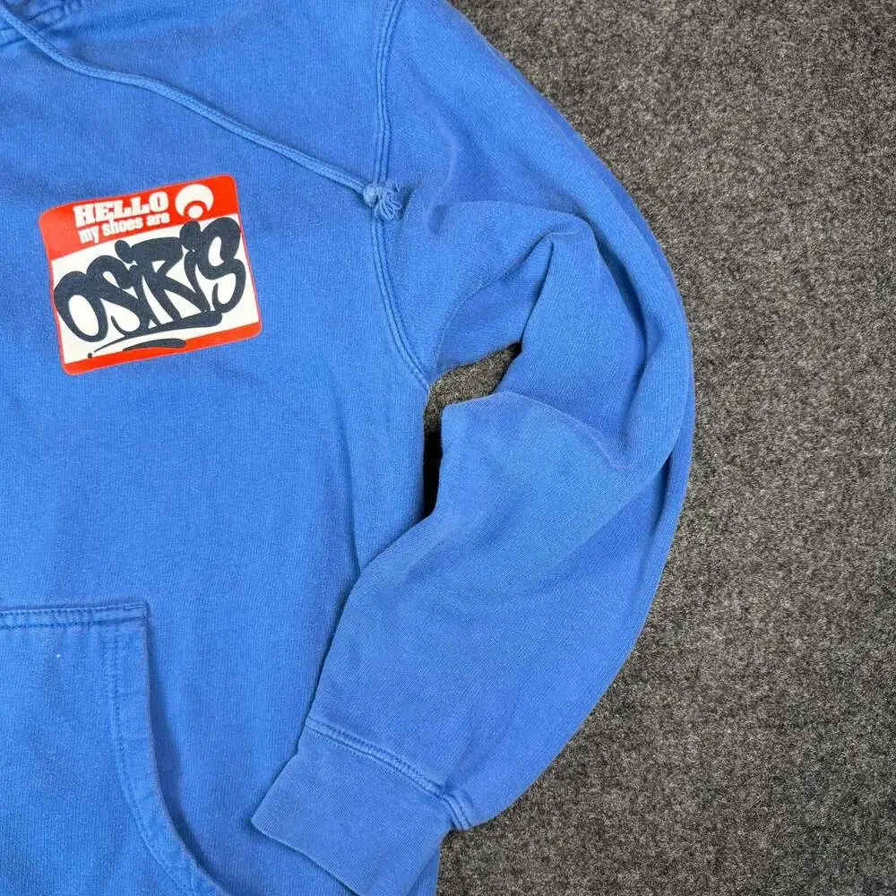 Osiris Y2K Hello My Shoes Are Name Tag Graphic Full Zip Hoodie Blue
